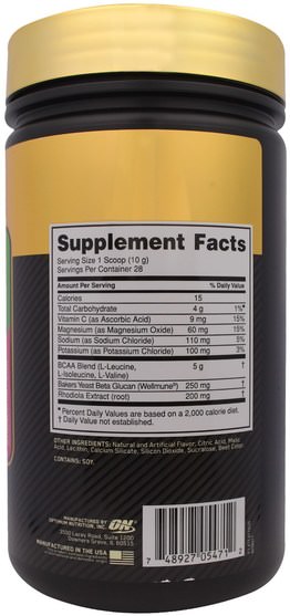 體育 - Optimum Nutrition, Gold Standard, BCAA Train + Recover, Strawberry Kiwi, 9.9 oz (280 g)