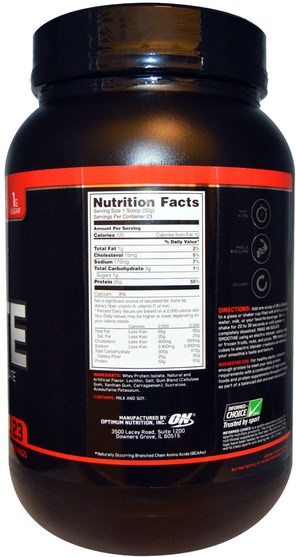 體育 - Optimum Nutrition, Isolate, Vanilla Softserve, 1.62 lb (736 g)