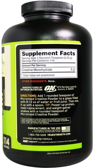 體育 - Optimum Nutrition, Micronized Creatine Powder, Unflavored, 1.32 lb (600 g)