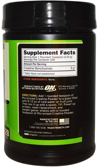 體育 - Optimum Nutrition, Micronized Creatine Powder, Unflavored, 2.64 lb (1.2 kg)