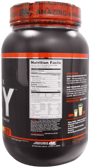 體育 - Optimum Nutrition, Performance Whey, Vanilla Shake, 2.09 lb (950 g)