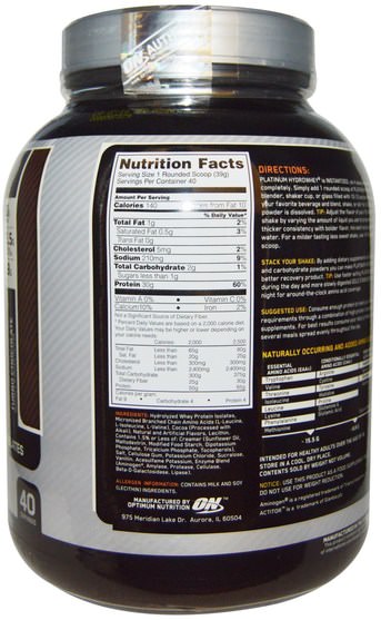體育 - Optimum Nutrition, Platinum Hydro Whey, Turbo Chocolate, 3.5 lbs (1.59 kg)