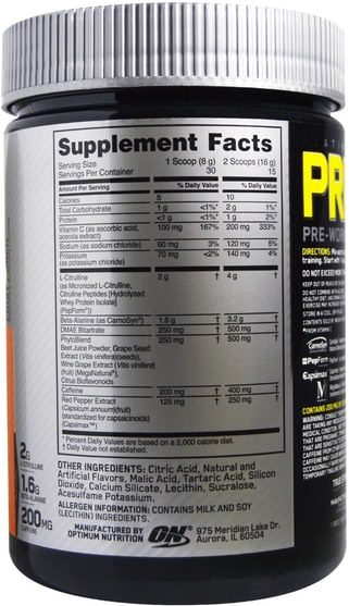 體育 - Optimum Nutrition, Platinum Pre-Workout, Fruit Punch, 8.45 oz (240 g)