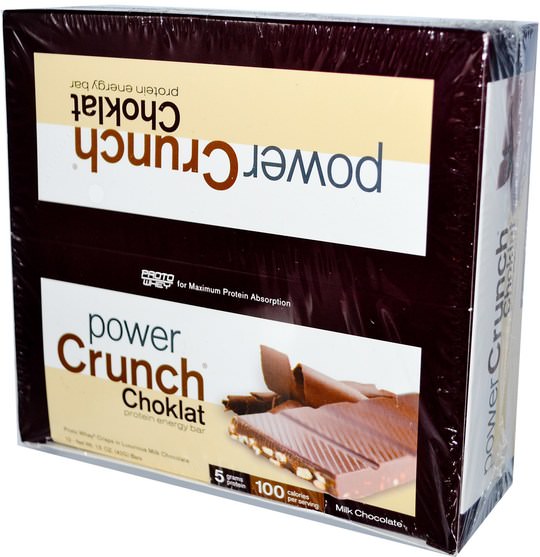 運動，蛋白質棒 - BNRG, Power Crunch, Protein Energy Bar, Choklat, Milk Chocolate, 12 Bars, 1.5 oz (42 g) Each