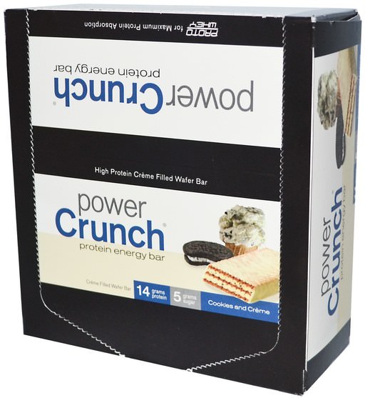 運動，蛋白質棒 - BNRG, Power Crunch Protein Energy Bar, Cookies and Crme, 12 Bars, 1.4 oz (40 g) Each