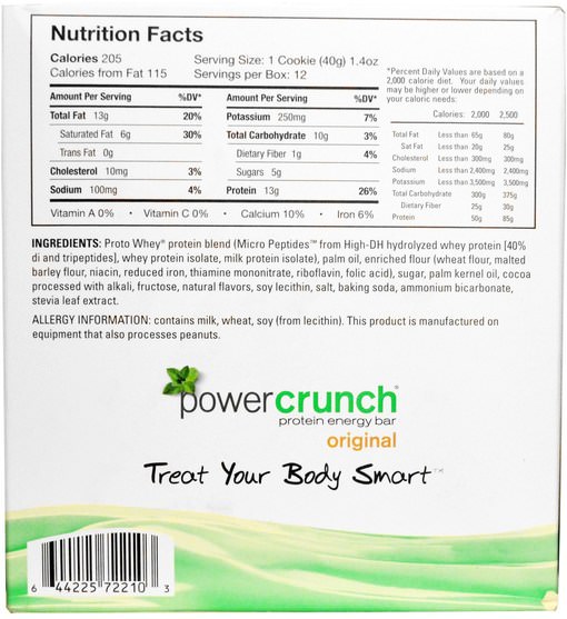 運動，蛋白質棒 - BNRG, Power Crunch Protein Energy Bar, Original, Chocolate Mint, 12 Bars, 1.4 oz (40 g) Each