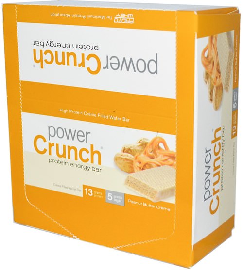 運動，蛋白質棒 - BNRG, Power Crunch Protein Energy Bar, Peanut Butter Creme, 12 Bars, 1.4 oz (40 g) Each