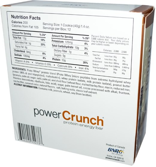 運動，蛋白質棒 - BNRG, Power Crunch Protein Energy Bar, Peanut Butter Fudge, 12 Bars, 1.4 oz (40 g) Each