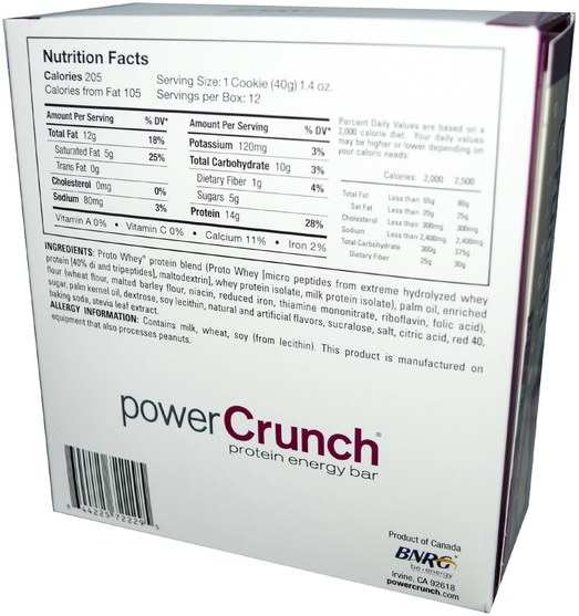 運動，蛋白質棒 - BNRG, Power Crunch Protein Energy Bar, Wild Berry Creme, 12 Bars, 1.4 oz (40 g) Each