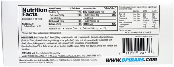 運動，蛋白質棒 - BPI Sports, Best Protein Bars, Cookies and Cream, 12 Bars, 2.26 oz (64 g) Each