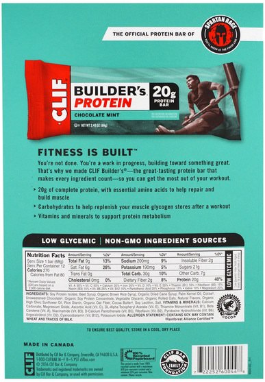 運動，蛋白質棒 - Clif Bar, Builders Protein Bar, Chocolate Mint, 12 Bars, 2.40 oz (68 g) Each