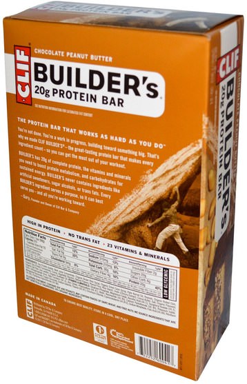 運動，蛋白質棒 - Clif Bar, Builders Protein Bar, Peanut Butter Cocoa Dipped Double Decker Crisp, 12 Bars, 2.4 oz (68 g) Each