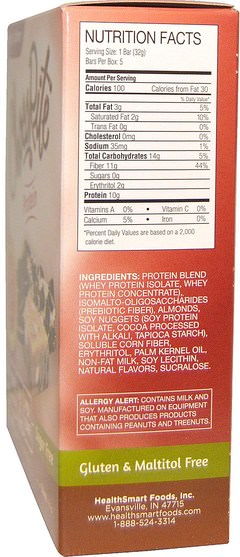 熱敏產品，運動，蛋白棒 - HealthSmart Foods, ChocoRite Cookies n Cream Bars, 5 protein bars, 5.6 oz (32 g) Each