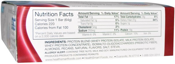 熱敏產品，運動，蛋白棒 - HealthSmart Foods, ChocoRite Protein Bar, Butter Pecan, 12 Bars, 2.26 oz (64 g) Each