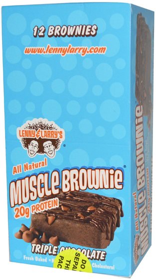 運動，蛋白質棒 - Lenny & Larrys, Muscle Brownie, Triple Chocolate, 12 Brownies, 2.29 oz (65 g) Each