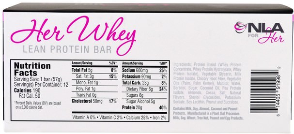 運動，蛋白質棒 - NLA for Her, Her Whey, Lean Protein Bar, Cookie Dough, 12 Bars, 2 oz (57 g) Each