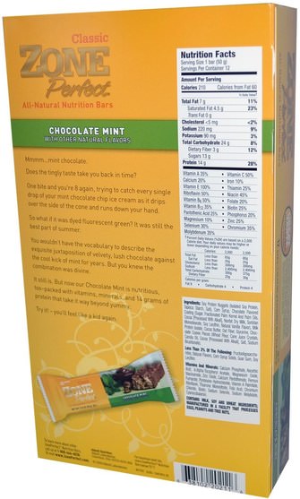 運動，蛋白質棒，營養棒 - ZonePerfect, Classic, All-Natural Nutrition Bars, Chocolate Mint, 12 Bars, 1.76 oz (50 g) Each)