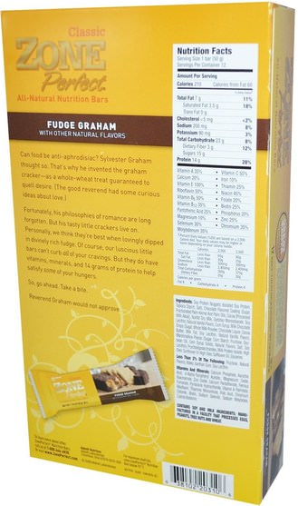 運動，蛋白質棒，營養棒 - ZonePerfect, Classic, All-Natural Nutrition Bars, Fudge Graham, 12 Bars, 1.76 oz (50 g) Each