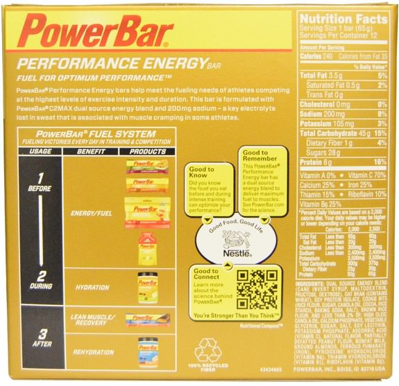 運動，蛋白質棒 - PowerBar, Performance Energy Bar, Cookie Dough, 12 Bars, 2.29 oz (65 g) Each