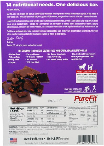 運動，蛋白質棒 - Pure Fit Bars, Premium Nutrition Bars, Chocolate Brownie, 15 Bars, 2 oz (57 g) Each