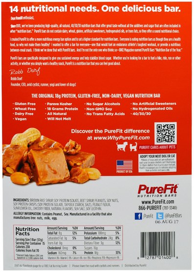 運動，蛋白質棒 - Pure Fit Bars, Premium Nutrition Bars, Peanut Butter Toffee Crunch, 15 Bars, 2 oz (57 g) Each