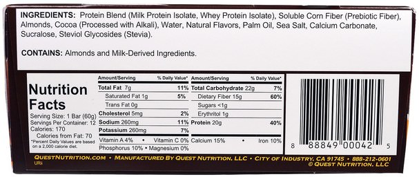運動，蛋白質棒 - Quest Nutrition, QuestBar, Protein Bar, Chocolate Brownie, 12 Bars, 2.1 oz (60 g) Each