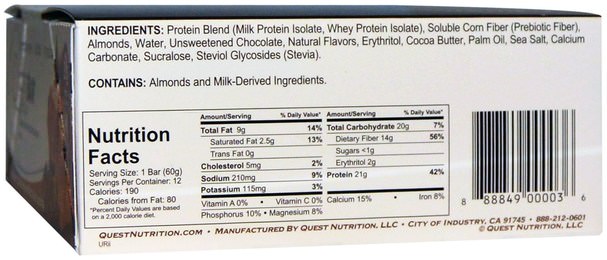 運動，蛋白質棒 - Quest Nutrition, QuestBar, Protein Bar, Chocolate Chip Cookie Dough, 12 Bars, 2.1 oz (60 g) Each
