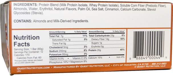 運動，蛋白質棒 - Quest Nutrition, QuestBar, Protein Bar, Cinnamon Roll, 12 Bars, 2.1 oz (60 g) Each