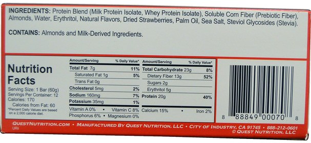 運動，蛋白質棒 - Quest Nutrition, QuestBar, Protein Bar, Strawberry Cheesecake, 12 Bars, 2.1 oz (60 g) Each
