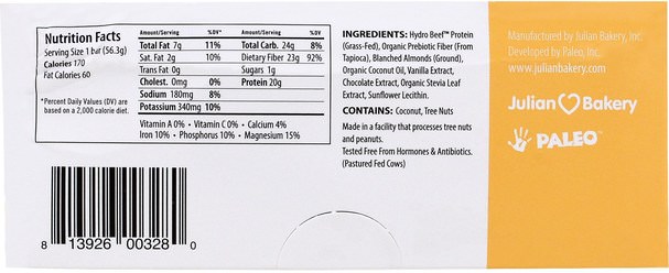 運動，蛋白質棒 - The Julian Bakery, Paleo Protein Bar, Almond Fudge, 12 Bars, 2.0 oz (56.3 g) Each