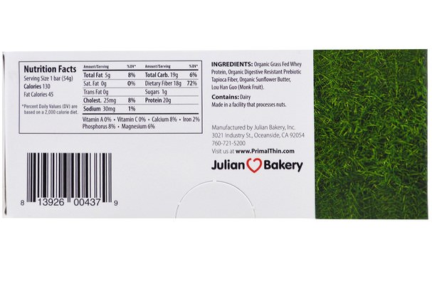 運動，蛋白質棒 - The Julian Bakery, PrimalThin Protein Bar, Sweet Cream, 12 Bars, 1.9 oz (54 g) Each
