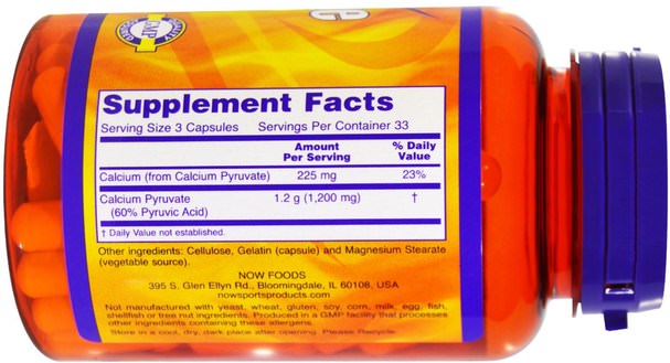 運動，丙酮酸，鈣丙酮酸 - Now Foods, Pyruvate, 1200 mg, 100 Capsules