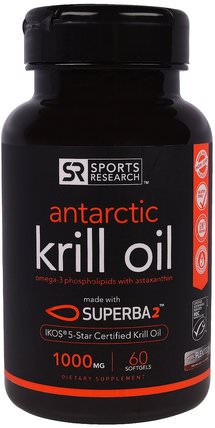 Antarctic Krill Oil, 1000 mg, 60 Softgels by Sports Research, 補充劑，efa omega 3 6 9（epa dha），磷蝦油 HK 香港