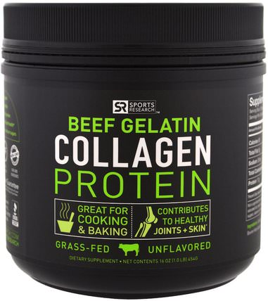 Beef Gelatin Collagen Protein, Unflavored, 16 oz (454 g) by Sports Research, 運動，運動 HK 香港