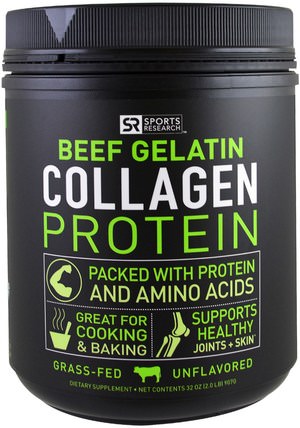 Beef Gelatin Collagen Protein, Unflavored, 32 oz (907 g) by Sports Research, 健康，骨骼，骨質疏鬆症，膠原蛋白 HK 香港