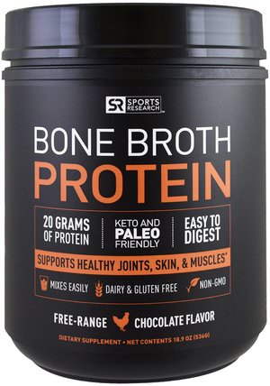 Bone Broth Protein, Chocolate, 18.9 oz (536 g) by Sports Research, 食物，酮友好，蛋白質 HK 香港