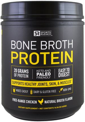 Bone Broth Protein, Natural Broth, 16.04 oz (455 g) by Sports Research, 食物，酮友好，蛋白質 HK 香港