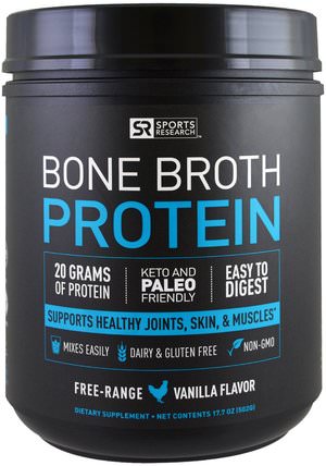 Bone Broth Protein, Vanilla, 17.7 oz ( 502 g) by Sports Research, 食物，酮友好，蛋白質 HK 香港