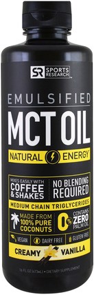 Emulsified, MCT Oil, Creamy Vanilla, 16 fl oz (473 ml) by Sports Research, 食物，酮友好，能量，mct油 HK 香港