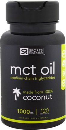 MCT Oil, 1000 mg, 120 Softgels by Sports Research, 食物，酮友好，能量，mct油 HK 香港