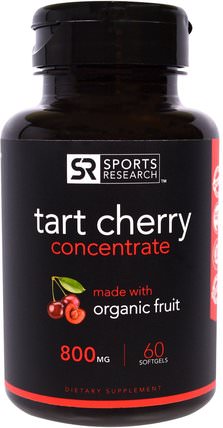 Tart Cherry Concentrate, 800 mg, 60 Softgels by Sports Research, 補品，水果提取物，櫻桃（水果黑野） HK 香港