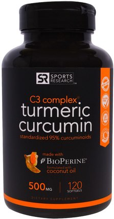 Turmeric Curcumin, C3 Complex, 500 mg, 120 Softgels by Sports Research, 補充劑，抗氧化劑，薑黃素 HK 香港