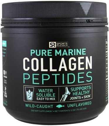 Wild-Caught, Pure Marine Collagen Peptides, Unflavored, 12 oz (340 g) by Sports Research, 健康，骨骼，骨質疏鬆症，膠原蛋白 HK 香港