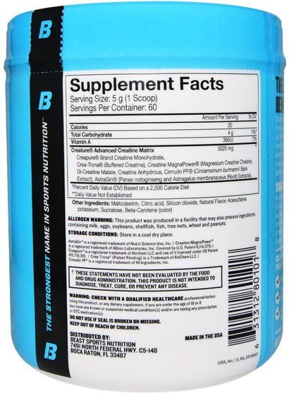 運動，運動，肌肉 - Beast Sports Nutrition, Creature Powder, Citrus Flavor, 10.58 oz (300 g)