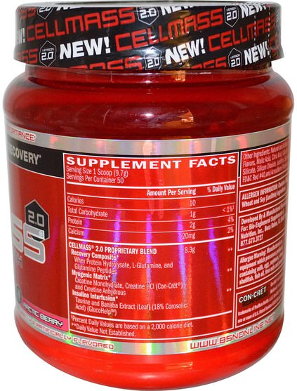 運動，運動，肌肉 - BSN, Cellmass 2.0, Concentrated Post Workout Recovery, Arctic Berry, 1.06 lbs (485 g)