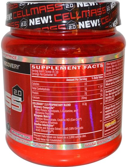 運動，運動，肌肉 - BSN, Cellmass 2.0, Concentrated Post Workout Recovery, Watermelon, 1.06 lbs (485 g)