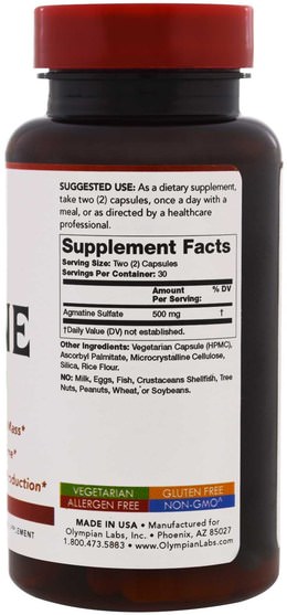 運動，運動 - Olympian Labs Agmatine, 500 mg, 60 Veggie Caps