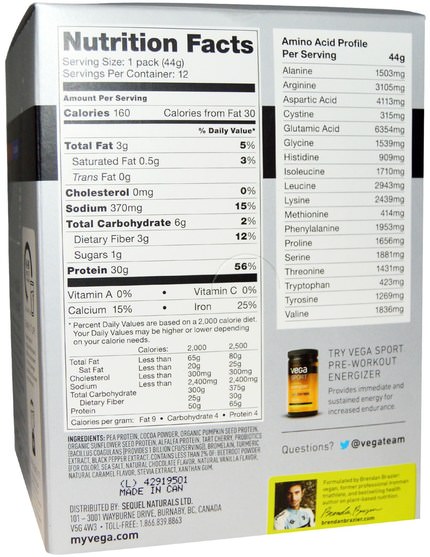 運動，運動，蛋白質 - Vega, Sport Performance Protein Drink Mix, Chocolate Flavor, 12 Packets, 1.6 oz (44 g) Each
