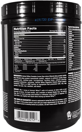 運動，運動 - Universal Nutrition, Animal Muscle Food, Whey, Vanilla, 1 lb (454 g)