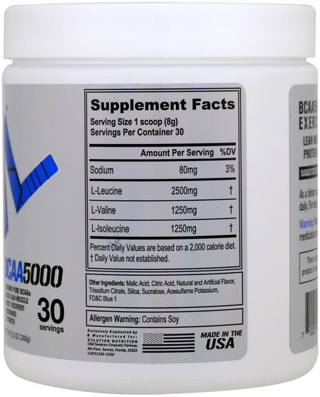 運動，補品，bcaa（支鏈氨基酸） - EVLution Nutrition, BCAA 5000, Blue Raz, 8.5 oz (240 g)